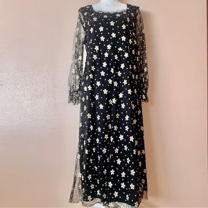 SHEIN Curve Black White & Gold Floral Long Sleeve Mesh Dress.